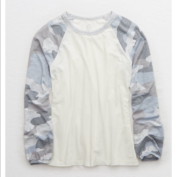 AERIE Real Soft Baseball Tee - Light Heather - Picture 1 of 7